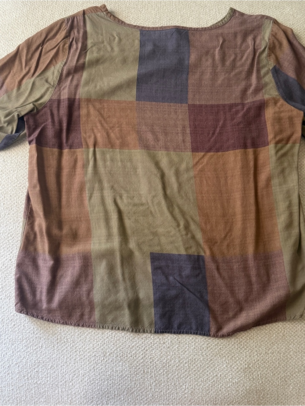 Emery Rose Earth Tone Patchwork Shirt - Picture 4 of 5